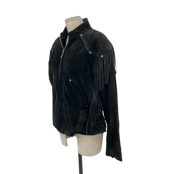 Harley-Davidson Black Suede Fringe Moto Jacket Size Large